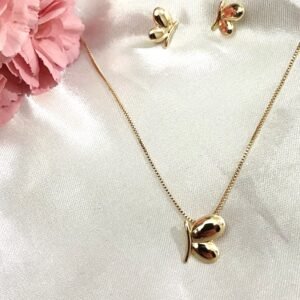 Conjunto Colar e Brincos Borboleta Dourada Lisa