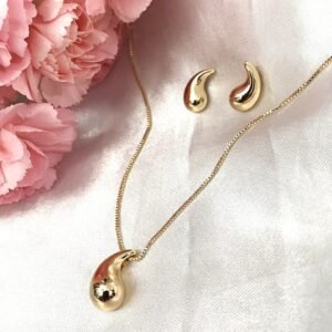 Conjunto Colar e Brincos Gota Orgânica Dourada